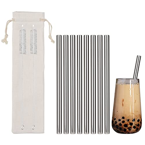 Lot de 8 pailles à thé Bubble - Réutilisables - Diamètre : 12 mm - En acier inoxydable - Sans BPA - Passe au lave-vaisselle - Idéal pour smoothie/jus de fruit/milkshake, avec 2 brosses de nettoyage Cover