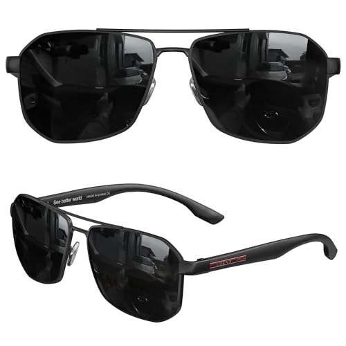 LUENX Aviator Sunglasses for Men Square Polarized Polygon Lens – UV 400 Protection with Accessories 61MM Driving Outdoor