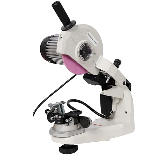 ZSQ Electric Chainsaw Sharpener with Hydraulic Assis, 300W Hydraulic Bench Grinder, 120V, with 3 Grinding Wheels (Gray)