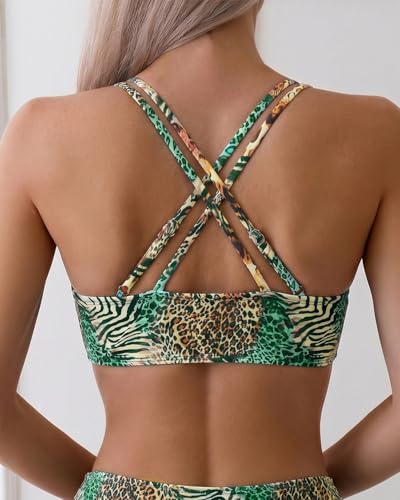 Image of Fanuerg Women's Sexy V Neck Bikini Sets Hollow Out Two Piece Swimsuits Cutout Mid Waist Bathing Suit