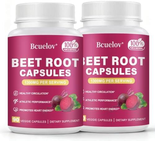 Beet Root Capsules 2 Bottles| 1300mg Pure Beetroot Powder Capsules – Supports Blood Pressure, Natural Energy & Endurance - 180 Capsules, 90 Days Supply