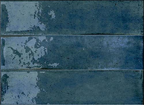 Scandiano Series Handmade Glossy 2.5X10 Subway Porcelain Wall Tile For Kitchen Backsplash, Bathroom Wall, Accent Wall, Fireplace Surround (Blue, Box Of 50 Pieces) (8 Sq.ft) #TOP17