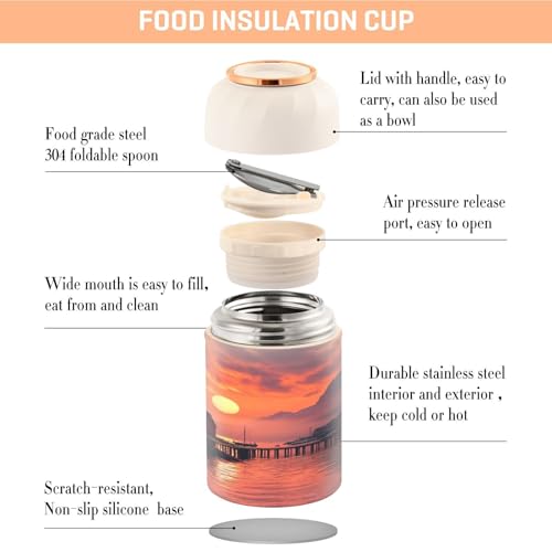 Termo de comida de 500 ml en acero inoxidable con boca ancha y cuchara plegable 5