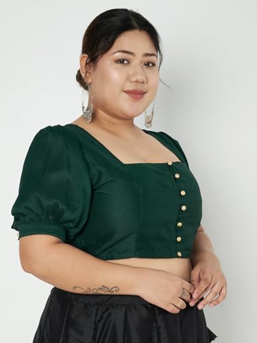 Image of studio rasa Women's Plus Size Silk Blend Button Down Crop Top for Wedding Festive Party