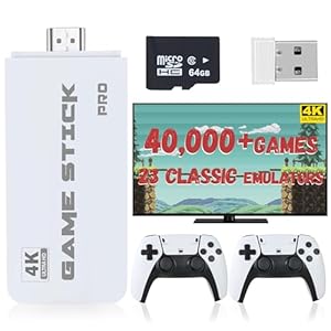 Retro Gaming Console – 40,000+ Classic Games, HDMI Plug & Play Game Stick, Dual Wireless Controllers, 23 Emulators, Save & Search Support, Gift for Kids & Adults (64GB)