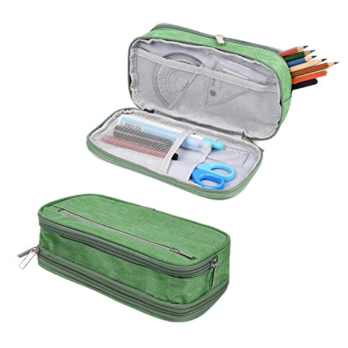 Image of Pencil Case Large Capacity Pen Bag Big Stationery Storage Kit for Office Travel Cosmetic Pouch Arts and Crafts Supplies Organizer Multiple Compartments Water Resistant (Green)