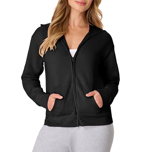 Hanes Women's EcoSmart Full-Zip Hoodie Sweatshirt, Ebony, x Large