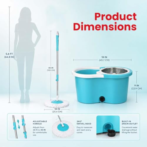 Image of 360 Spin Mop Bucket Set with Stainless Steel Handle & Microfiber Mop Mop Set (Multicolor)