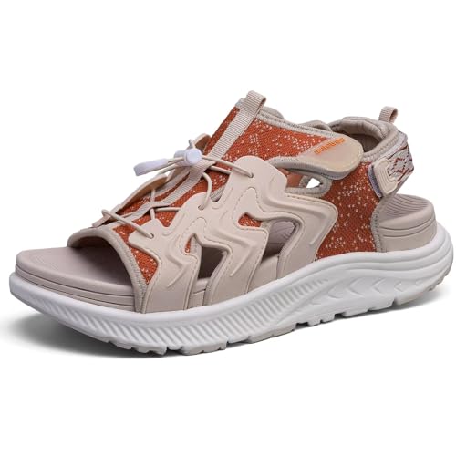 WateLves Womens Orthopedic Walking Sandals Summer Casual Outdoor Hiking Water Platform Sandals with Adjustable Strap Comfortable Plantar Fasciitis Arch Support (Beige brown-9)