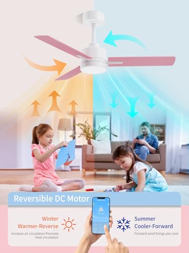 Image of LANMEL 42'' Ceiling Fan with Lights and Remote, Pink Blue Ceiling Light for Kids Room, Modern Ceiling Fan for Boys Girls, 6 Speed, Reversible, 3000k-6000k LED, Quiet DC Motor for Indoor Outdoor
