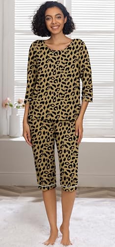 Image of PrinStory Womens Pajama Sets Capri Pjs Soft Lounge Sets XS-4XL