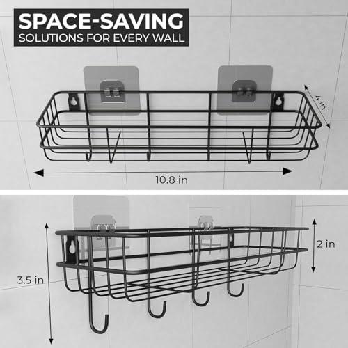 Image of BIRDWING 1 Pic Self Adhesive with Towel Hook Bathroom Shelf for Wall /Shelf Organizer /Kitchen Shelf with Magic Stickers - Pack of 1 (Black, Powder Coated)