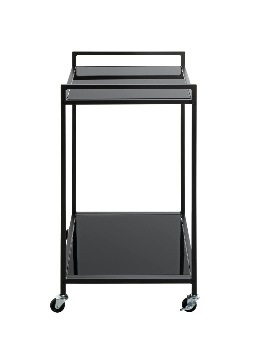 HAKU Tavolino su rotelle in metallo nero, piano in vetro di sicurezza da 5 mm - Dimensioni: L 50 x A 69 x P 36 cm Stile: Moderno