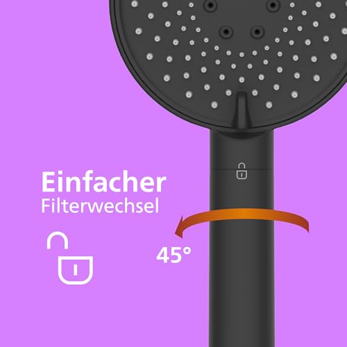 Philips Water Duschkopf mit Filter – Schutz für Haut & Haare, entfernt effektiv Chlor und große Partikel, 3 Sprühmodi, 1 Monat Filterkapazität, Schwarz - Image 3