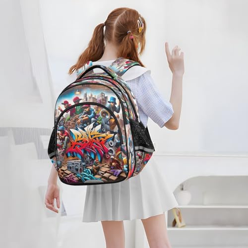 15 Inch Backpack for School Boys Girls, Girls Backpack Elementary School, Cool Wall Painting Art 7