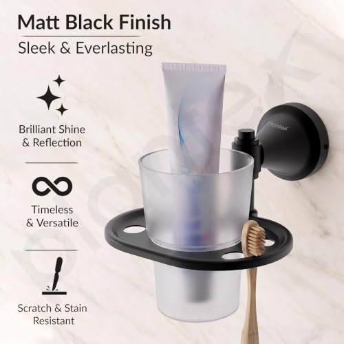 Image of Plantex 304 Grade Stainless Steel Tumbler Holder Stand with Spaces /ABS Material Toothbrush Stand for Basin /Bathroom Accessories - Niko (Black)