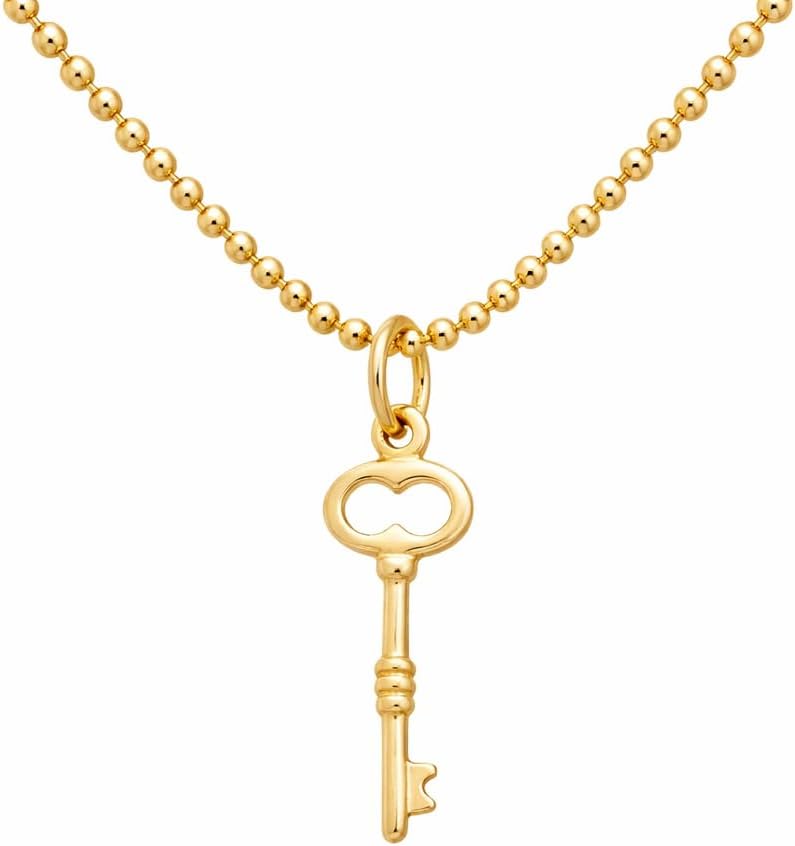 Collar de llave de esqueleto de oro: dije de llave de mi corazón en cadena de bolas de oro vermeil de 18", cierre de langosta, hecho a mano en Raleigh, caja de regalo incluida