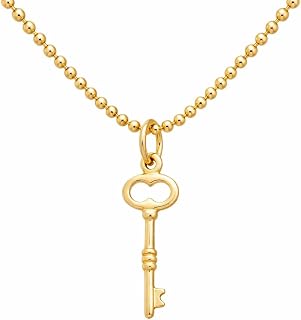 Gold Skeleton Key Necklace – Key to My Heart Charm on 18" Gold Vermeil Ball Chain, Lobster Clasp, Handmade in Raleigh, Gift Box Included