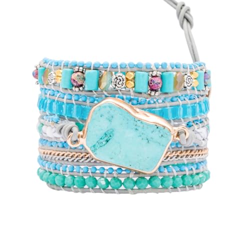 Image of YGLINE Natural Stone Bracelet 5 Wraps Bracelet Handmade Blue Color Boho Bracelet for Women Bracelet