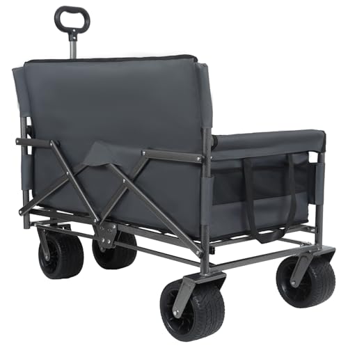 Image of 3-in-1 Convertible Folding Wagon Cart with Bench Seat & Storage - 500lbs Heavy-Duty Utility Wagon, 180L Capacity All-Terrain Wheels for Camping, Beach, Sports, Garden (Grey)