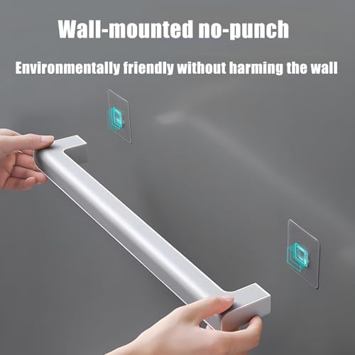 Modern Bath Towel Bar & Rings, Adhesive Hooks, Sturdy Portable Hand Towel Holder for Bathroom, Kitchen & Bedroom - Black, 69.5cm/27.36in