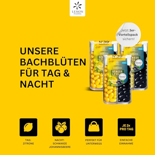 Original Bachblüten N°39 Emergency Stressless Tag & Nacht Dragees 3x 44 g nach Dr. Bach von Lemon Pharma, Vegan