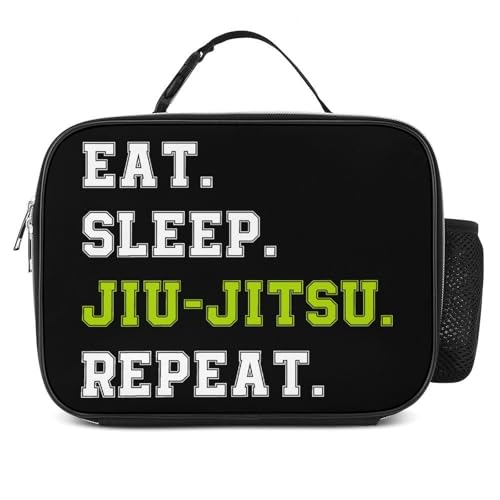 Eat Sleep Jiu-Jitsu Repeat Reusable Lunch Bag Portable Lunch Box Insulated Cooler Bags with Holder for Adult