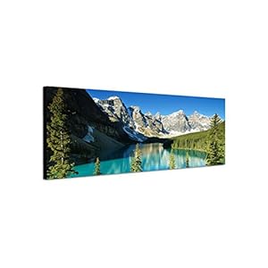 Muurschildering op doek als panorama in 150x50cm National park Berge Boszee Bomen Sneeuw