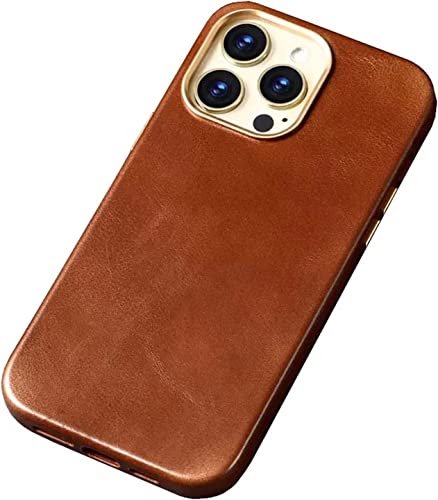 Coque iPhone 14 Pro Max GUMMMY en cuir marron anti-choc avec charge sans fil