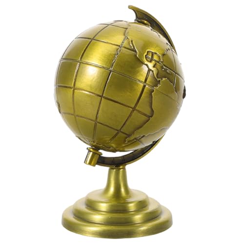 NUOBESTY Mini Globo Terráqueo de Escritorio Giratorio de Metal Vintage en Color Bronce, Adorno Estable para de Oficina y Herramienta para Estudiantes