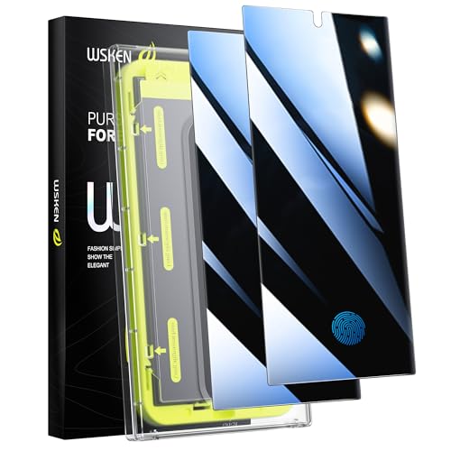 WSKEN for Samsung Galaxy S24 Ultra Privacy Screen Protector, 24 Degree [Auto-Dust Removal] [Fingerprint Unlock Support] Full Coverage HD Tempered Glass Film with Dust Clean Installing House,