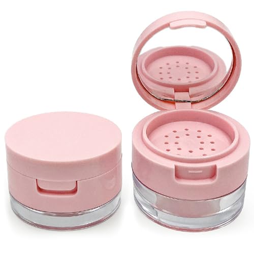 Contenedor de polvo de viaje de 2 piezas, recipientes de polvo suelto de plástico reutilizables sin fugas con espejo, mini caja de portátil Caja vacía para mujeres y niñas, 5G mini contenedor