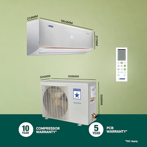 Image of Blue Star 1.5 Ton 3 Star Hot and Cold Inverter Split AC (Copper,Convertible 5 in 1 Cooling, Smart Ready, AI Pro, Multi Sensors, Dust Filter, Blue Fins, Self Diagnosis, IC318DCUHC, White)