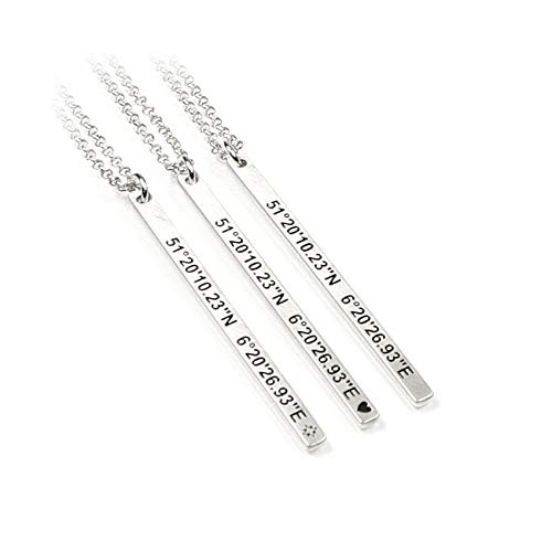 Gravurplatte EIN Anhänger mit Gravur Herz Koordinaten GEO Windrose Symbol eine 45 cm Kette beides aus 925 Silber individuelle Wunsch Gravur Namenskette Datum Initiale GPS GEO Koordinaten | PS63KE2 Cover