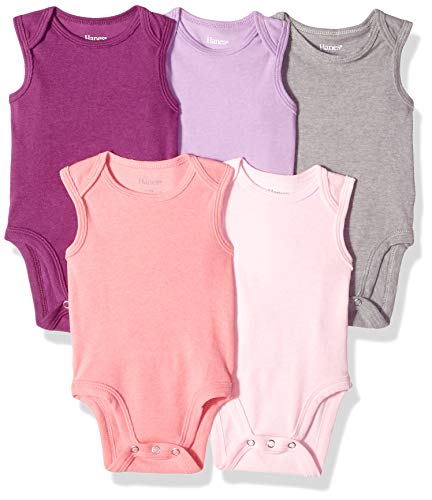 Hanes Ultimate Baby Flexy 5 Pack Sleeveless Bodysuits (Tanks), Purple/Pink, 18-24 Months