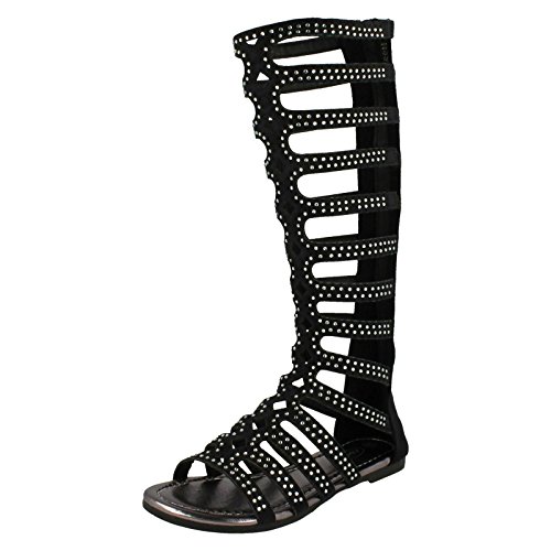 Spot On Sandales de gladiateur montantes pour fille, Noir , 36 EU