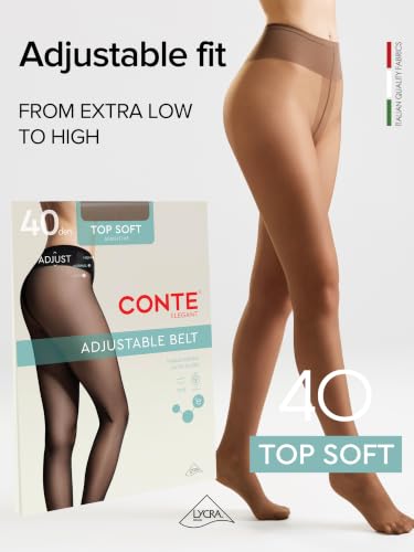 Image of Conte Tights for Sensitive Skin Sheer to Waist Hipster Low-Rise Pantyhose with Adjustable Belt, Top Soft 40 Den