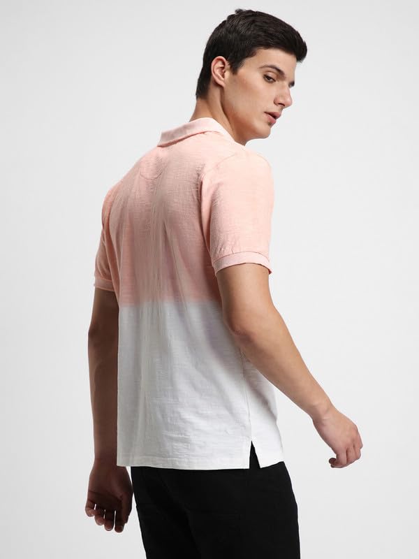 Image of Dennis Lingo Men's Cotton Black Ombre-Dyed Slim Fit Button-Down Short Sleeve Polo Tshirt