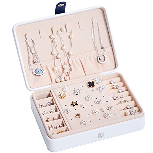 Koomiao Boîte à Bijoux Portable Voyage Organisateur de Bijoux Coffret à Bijoux Cas de Stockage Femmes pour Anneaux Boucles d'oreilles Colliers (Blanc) Cover