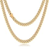 Heymagoo Cuban Link Chain Necklace for Men Boys Women, 8mm Width 16'/18'/20'/22'/24'Length Miami Cuban Chain Necklaces Jewelry Gifts Cool Hip-Hop Style Gold Plated/Stainless Steel (16 inches, Gold Plated)