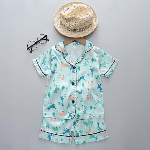Toddler Baby Girl Satin 𝐏ajamas Set Cute Car Print Short Sleeve Button Down Tops Shorts 2Pcs 𝐏js Sl𝐞epwear Outfits2