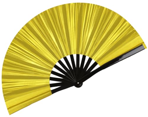 Tkocisa Large Folding Hand Fan for Line Dance, Boots on The Ground Fan Rave Clack Fans for Party, Festival, Halloween, Dance, Decorations(Gold B)