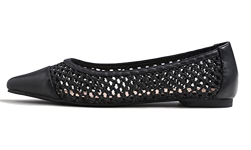 Image of FEVERSOLE Women's Woven Pointy Fashion Cutouts Breathable Knit Flat Shoes