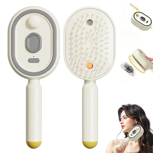 Electric Steam Brush for Hair Steam Hair Brush with Water Spray Rechargeable Electric Detangling Brush Anti Static Hair Styling Brush for Curly Thick Straight and Wavy Hairs (White)