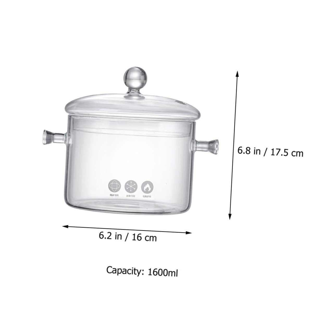 OKUMEYR Glass Noodle Pot with Double Handles Transparent Stew Pot for Stove Multi Use Kitchen Container for Soup Pasta and More