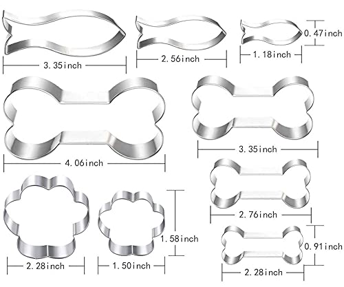 Dog Bone Cat Fish Biscuit Cookie Cutter Set-9 Piece-Large And Mini Dog Bone Paw Fish Cookie Cutters Baking Molds For Small Large Dog Cat Treats And Dog Cat Cake Topper Decoration Took Kit #TOP4