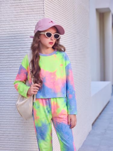 Image of Arshiner Girls 2 Piece Outfits Kids Trendy Tie Dye Sweatsuits Sets
