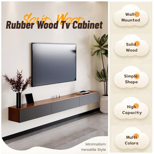 Moderno soporte de TV flotante de madera maciza para montaje en pared, centro de entretenimiento blanco para televisores de hasta 85 pulgadas, elegante estante de almacenamiento de 150 cm, mueble de