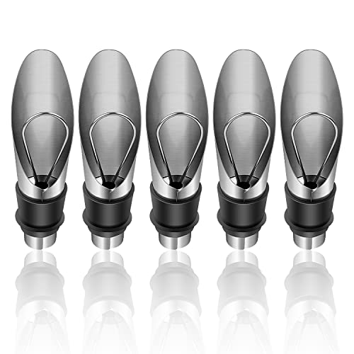 AMONENZ 5 Piezas Vertedor Vino, Antigoteo Vino con Tapón de Vino, Escanciador de Vino de Acero Inoxidable, Seguro y Libre de Contaminación, Duradero, para Verter Vino