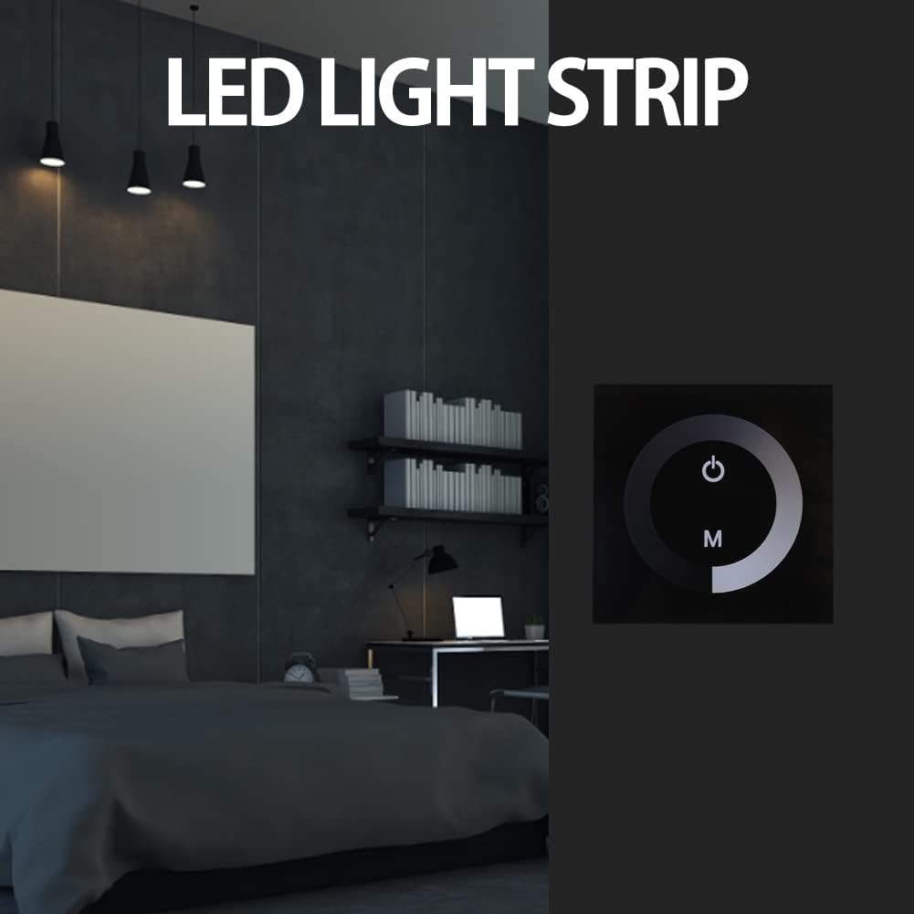 DC 12V-24V Wall-Mounted Touch Panel Controller Brightness Adjustable Dimmer for Single Color LED Light Strip, Touch Panel LED Dimmer Switch Brightness Controller (White)